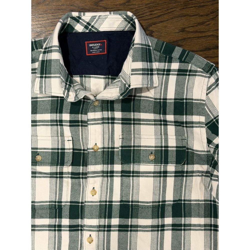 UNTUCKit Mens XL Green Plaid Cotton Button Down Regular Fit Flannel Fall